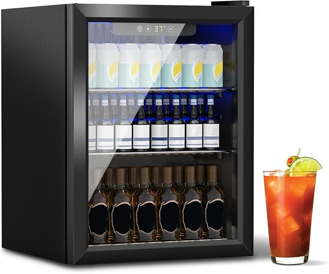 DOGHLY 72 Cans/1.7 Cu.Ft Beverage Refrigerator Glass Door Mini Fridge | Fast Cooling Mini Cooler with Adjustable Shelves for Soda, Beer, Wine, Low Noise Beverage Fridge for Home, Office,and Dorm by DOGHLY