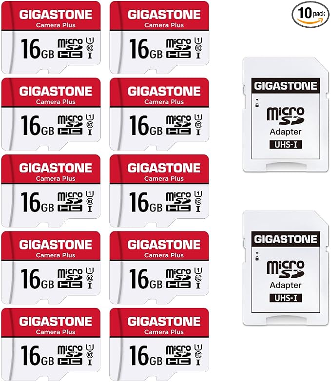 GIGASTONE 16GB Micro SD Card 10-Pack, Camera Plus, MicroSDHC Memory Card by Gigastone