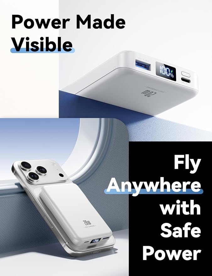 Aobbow Magnetic Portable Charger, 10000mAh for Magsafe Battery Pack, 20W Fast Charging Power Bank, Travel Essential of Wireless Charger Compatible with iPhone 17/16/15/14/13 Pro/Max/Air/Plus-White - Image 6