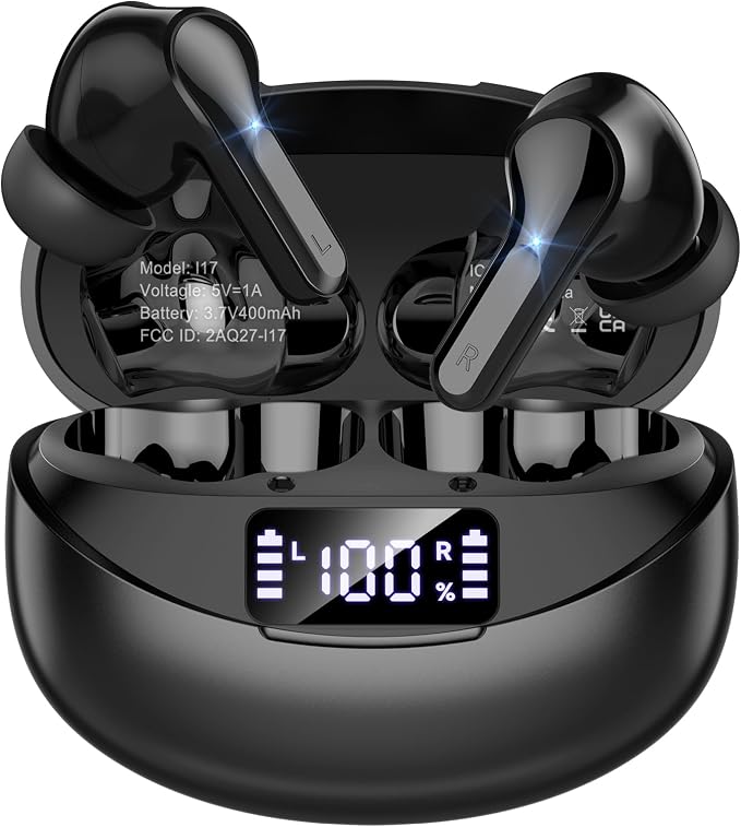 Wireless Earbuds Bluetooth 5.4 Headphones, Noise Cancelling Mic Ear Buds with 50H Playback, LED Digital Display, IPX7 Waterproof Earphones for Office/Running/Workout by Unknown