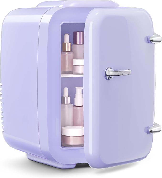 OSTBA Mini Fridge, 4 Liter/6 Can Mini Makeup Fridge, 110V AC/ 12V DC Portable Thermoelectric Cooler&Warmer for Skincare, Drink, Cosmetic, Medicine, Small fridge for Bedroom, Office, Dorm, Car, Purple by OSTBA