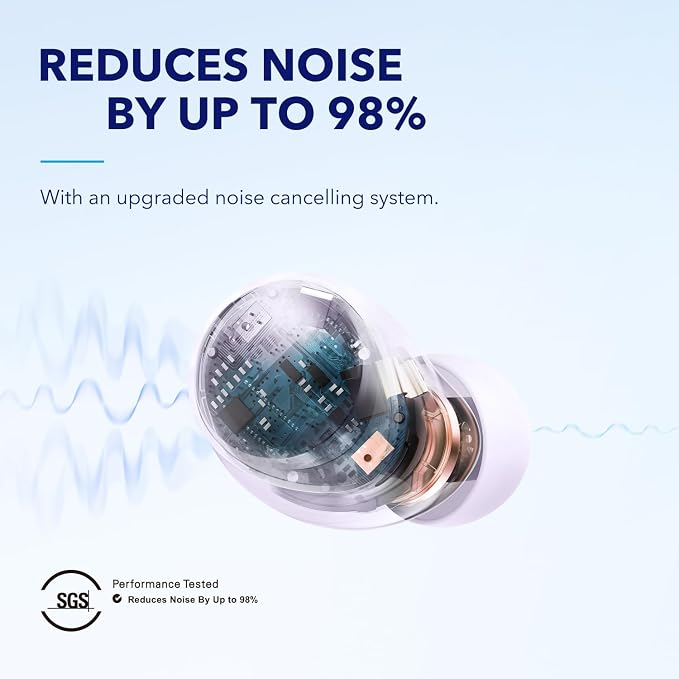 Soundcore by Anker Space A40 Adaptive Active Noise Cancelling Earbuds | Reduce Noise by Up to 98%, Ultra Long 50H Playtime, 10H Single Playtime, Hi-Res Sound, Comfortable Fit, Wireless Charge - Image 2