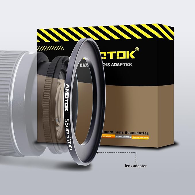 55mm Lens to 77mm Camera Lens Adapter, 55mm to 77mm Filter Step-up Ring Adapter by AMOTOK