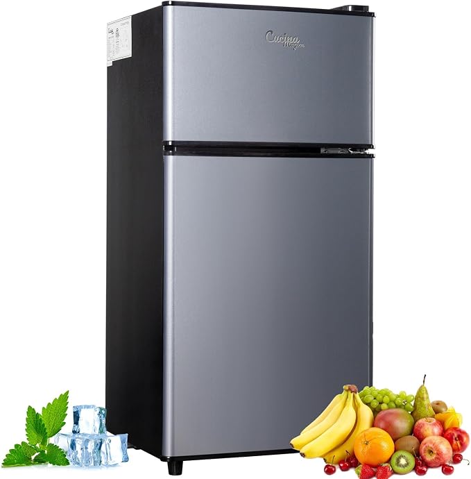 Cucina Magica 2.9 Cu.Ft Compact Double Door Mini Fridge - Top Freezer & Bottom Refrigerator | Energy Save,7-Level Precision Cooling | Ideal for Dorm, Bedroom, Office & Small Spaces | with 7-Level Cooling, Energy Saving, Small Fridge for Dorm, Bedroom, ... by CucinaMagica