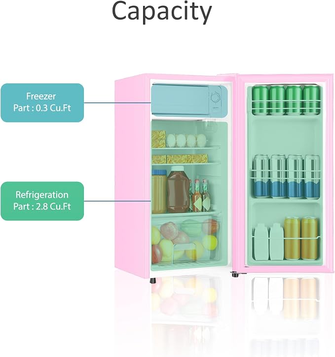 3.1 Cu.Ft Mini Fridge with Freezer, Single Door Mini Refrigerator, 5 Settings Temperature Adjustable, Compact Refrigerator for Apartment,Dorm, Office, Bedroom - Image 5