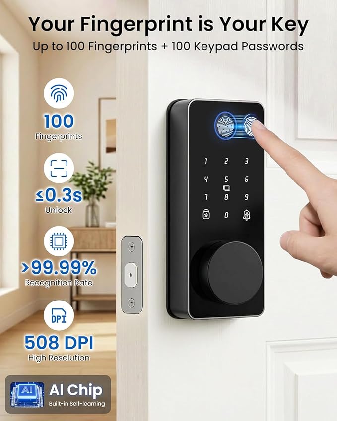 Smart Door Lock, Fingerprint Keyless Entry Door Lock Front Door App Control - Image 3