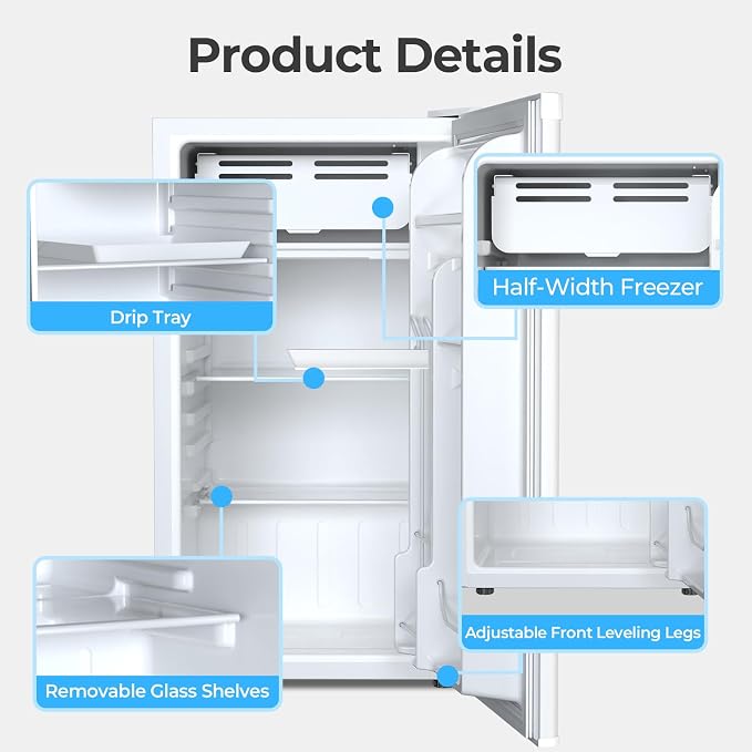 Antarctic Star 3.2 Cu.Ft. Mini Fridge with Freezer, Small Refrigerators with Adjustable Thermostat, Low Noise, Energy Saving, Compact Refrigerators for College Dorm, Office, Bedroom, Apartment, White - Image 5