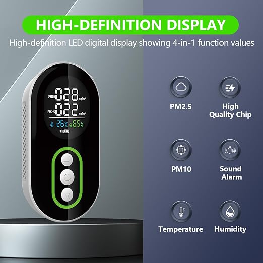 LSENLTY 4 in 1 PM 2.5 and PM 10 Air Quality Monitor, Portable PM 2.5 Detector - Image 3