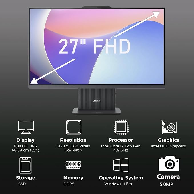 Lenovo IdeaCentre 27" All-in-One Desktop PC, Intel Core i7-13620H 10-Core 4.9GHz, 8GB DDR5 RAM, 512GB PCIe SSD, 5MP Webcam, Harman Audio, WiFi 6, Windows 11 Pro, Luna Grey AIO 27 - Image 2