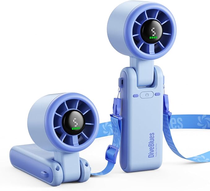 Diveblues Portable Handheld Turbo Fan, 5 Gear Wind, Battery Operated, Up to 12 Working Hours, 3 IN 1 Hand Fan with Air Turbo Tech Cooling Fan for Outdoor Activities, Travel, Working by Diveblues