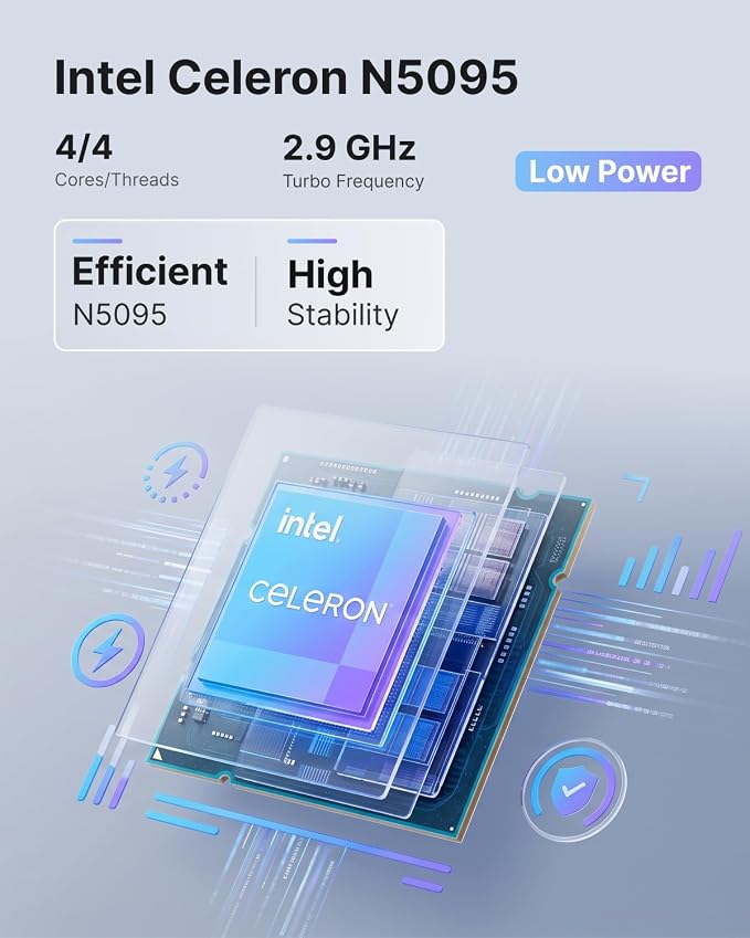 KAMRUI AK1PLUS Mini PC Computer, Intel Celeron N5095 (Up to 2.9GHz), 16GB RAM 256GB SSD, Dual 4K Mini Desktop Computer, Support 2.5'' SSD Expansion, WiFi, Bluetooth, Ethernet, Business Home Office PC - Image 3