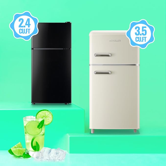 45L Mini Fridge with Freezer & Double Door Small Size Tiny Refrigerator with 7 Temperature Control Knob Only Suitable for One Person Use Black - Image 5
