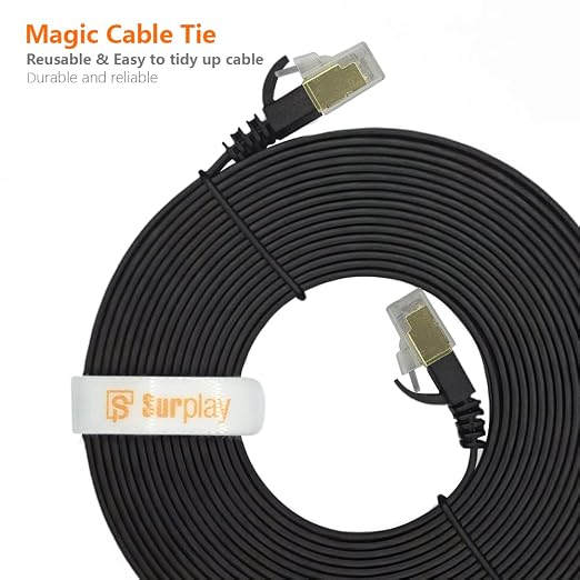 Cat7 10FT Ethernet Cable Flat-Black-10Gbps Ultra Slim High Speed Double Shielded - Image 7