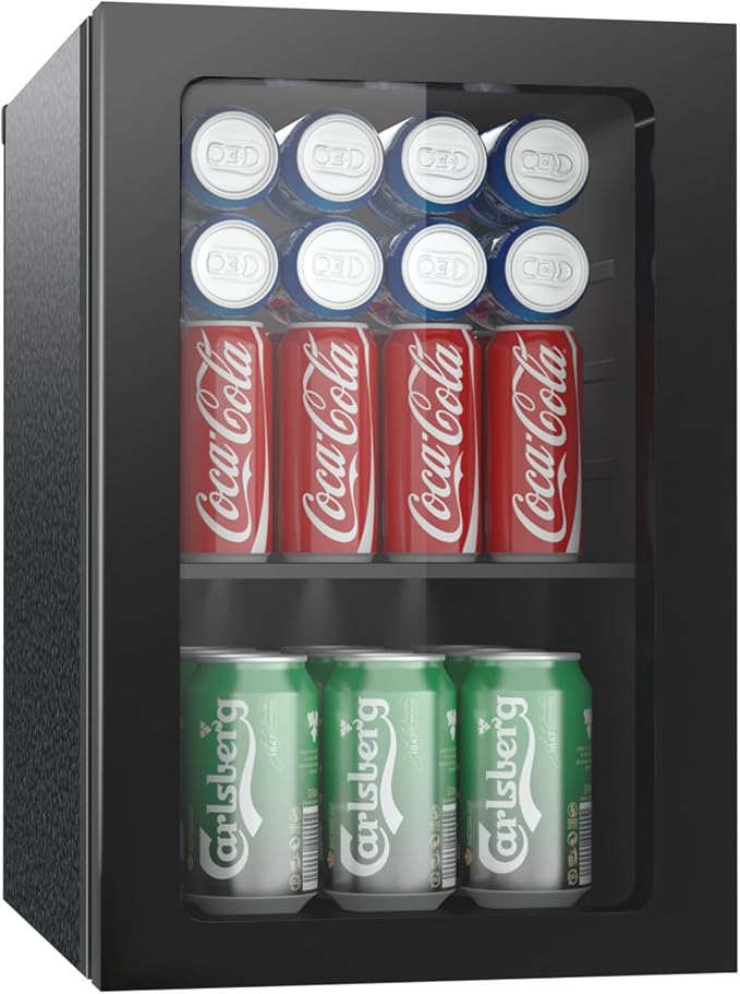 Erivess Compact Freestanding Beverage Refrigerator, 24 Can/0.9 Cubic Feet Mini Fridge with Acrylic Front Door for Soda, Beer or Wine, Under Counter Small Refrigerator with Adjustable Shelves for Home by Erivess