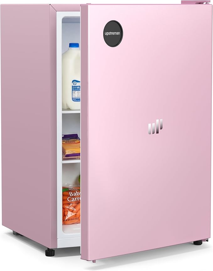 Upstreman 2.5 Cu.Ft All-Refrigerator Mini Fridge, Single Door Small Refrigerator, Dorm Fridge with 7 Adjustable Thermostat, Compact Refrigerator for Office, Bedroom or Dorm, Pink-CR26 by StartUpLiveBetter