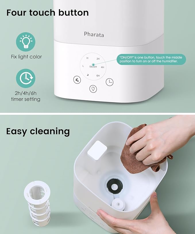 Humidifiers for Bedroom Home, 3.5L Top Fill Air Cool Mist Humidifiers for Baby Large Room Indoor Plants Nursery, Night Light, White - Image 3