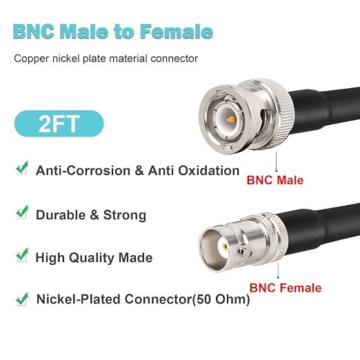 MOOKEERF BNC Male to BNC Female Coaxial Cable 50 ohm RG8X Coax Ultra Low Loss - Image 3