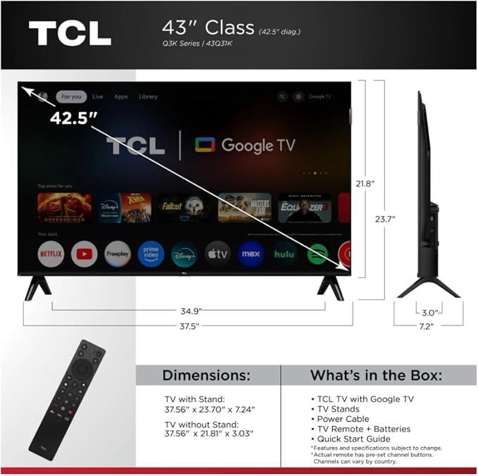 TCL 43-inch 43Q31K Class Q3K Series FHD QLED Smart Google TV Bluetooth(Renewed) - Image 2