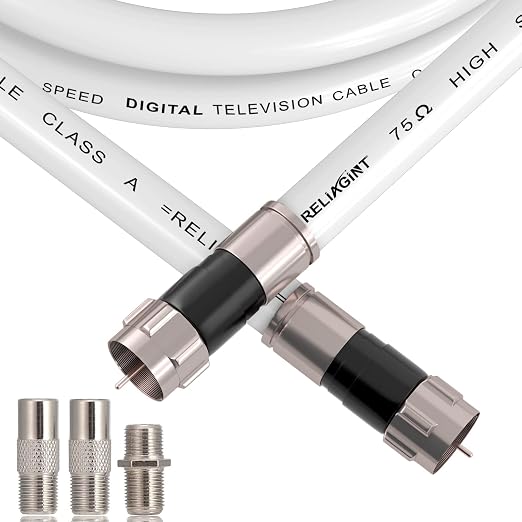 15ft RG6 Coaxial Cable White, 75 Ohm Coax Cable by RELIAGINT