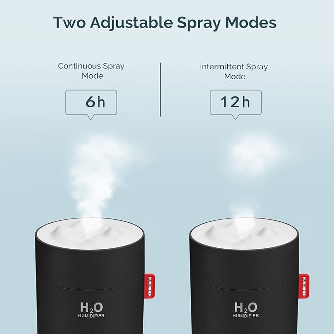 Portable Mini Cool Mist Humidifier, 500ml USB Personal Desktop Humidifier for Baby Bedroom Travel Office Home, Auto Shut-Off, 2 Mist Modes, Super Quiet (Black) - Image 4