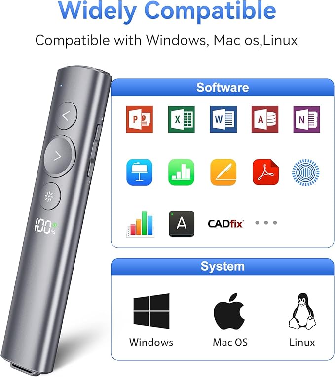 Power Display Wireless Presenter Remote, Rechargeable Presentation Clicker - Image 7