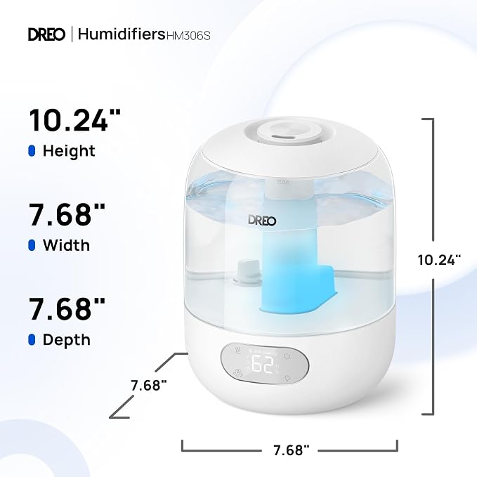DREO Humidifiers for Bedroom, Cool Mist Ultrasonic Humidifier with 26dB Quiet & RGB Lighting, Top Fill 3L Tank, Easy Clean, 30 Hr Runtime for Home, Baby, Plant, Nursery, Work with Google/Alexa - Image 9