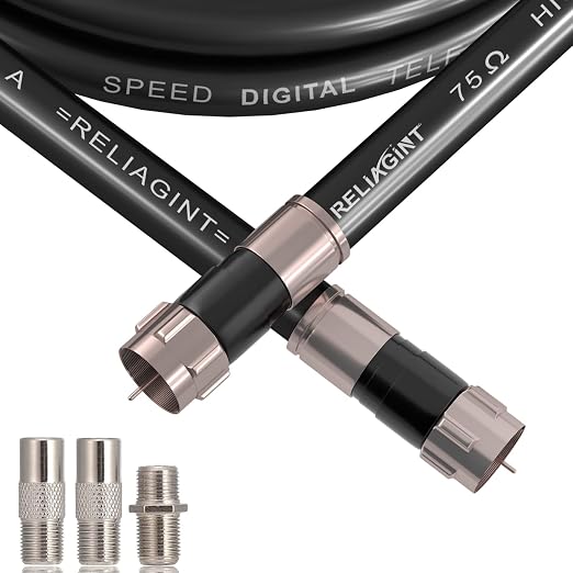 100ft RG6 Coaxial Cable Black, 75 Ohm Coax Cable by RELIAGINT