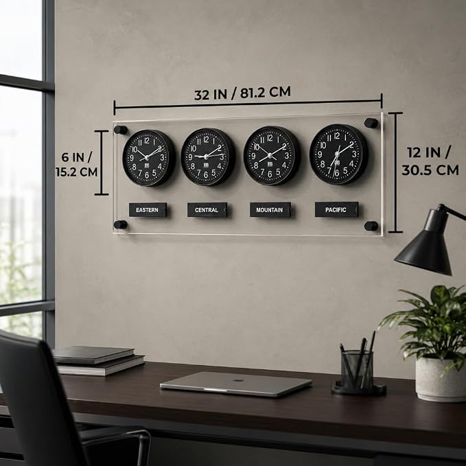 BBHORAIRE Black Time Zone Wall Clock, Silent Quartz Analog World Clock - Image 6