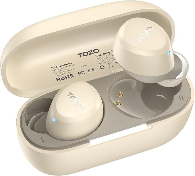 TOZO A1 Wireless Earbuds Bluetooth 5.3 Light Weight in Ear Headphones | IPX5 Waterproof, 2 Mics for AI Calls, Immersive Premium Sound Bass Ear buds with Charging Case, 32 Presets EQ via TOZO App by TOZO