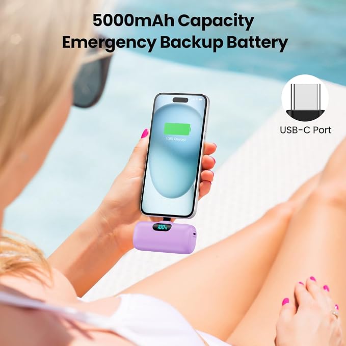 Mini Portable Charger USB C Power Bank,Upgraded 5000mAh PD Fast Charging Battery Pack Built-in USB-C Connector Travel Essential for iPhone17/17Pro/17Pro Max/Air/16 Plus/16Pro Max/15 Series,Android etc - Image 7