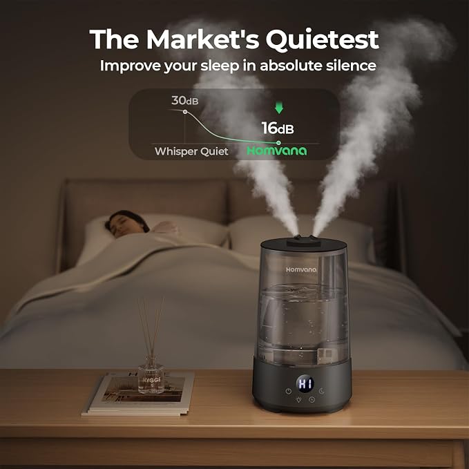 Homvana Humidifiers for Bedroom Home, 3.6L Cool Mist Top-Fill 34H Super Long Time, Quiet 23dB, Baby Humidifier, Oil Diffuser for Large Room, House, Plant, Nursery, Office, BPA FREE, Ultrasonic (Black) - Image 2