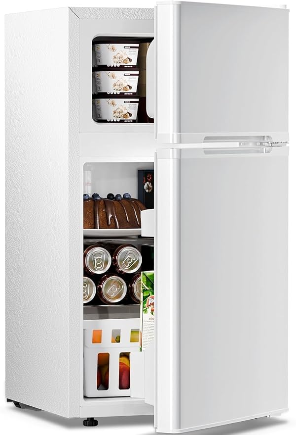 Kismile 3.2 Cu.Ft Mini Fridge with Freezer, 2 Door Dorm Refrigerator White | Adjustable Thermostat, Removable Shelves, Food & Beverage Storage, Dorm Mini Fridge for Bedroom/ Office/ College/ Apartment by Kismile