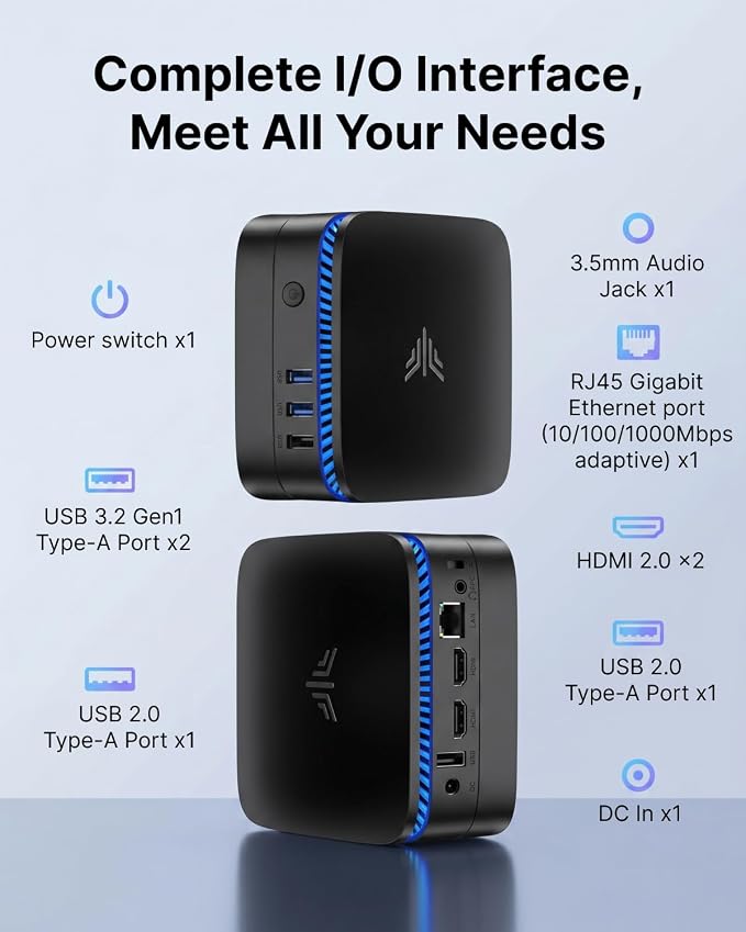 KAMRUI AK1PLUS Mini PC Computer, Intel Celeron N5095 (Up to 2.9GHz), 16GB RAM 256GB SSD, Dual 4K Mini Desktop Computer, Support 2.5'' SSD Expansion, WiFi, Bluetooth, Ethernet, Business Home Office PC - Image 4