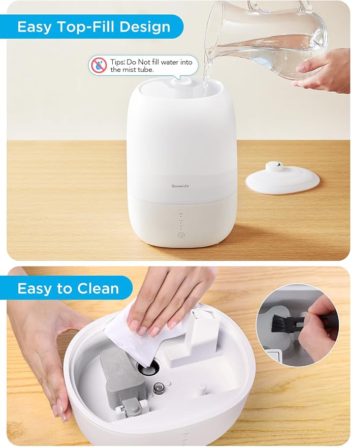 GoveeLife Smart Humidifiers for Bedroom, 3L Top Fill Cool Mist Humidifiers with Essential Oil Diffuser, Humidity Control, WiFi Air Humidifier with Night Light, for Baby, Plants, Home, Work with Alexa - Image 8