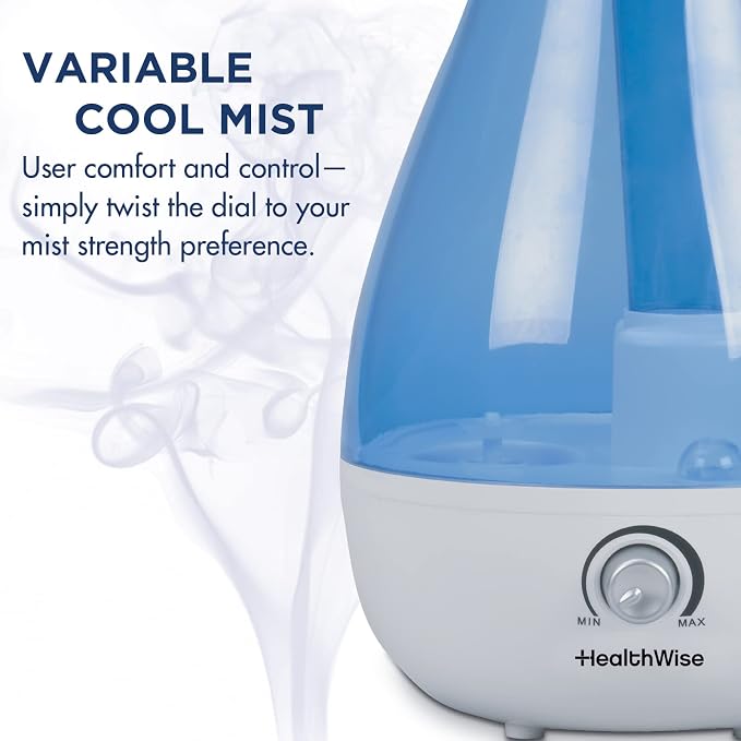 HealthWise Cool Mist Ultrasonic Humidifier | For Medium Size Rooms | No Filter Required | 24 Hour Run Time, Blue, 2.6L - Image 5