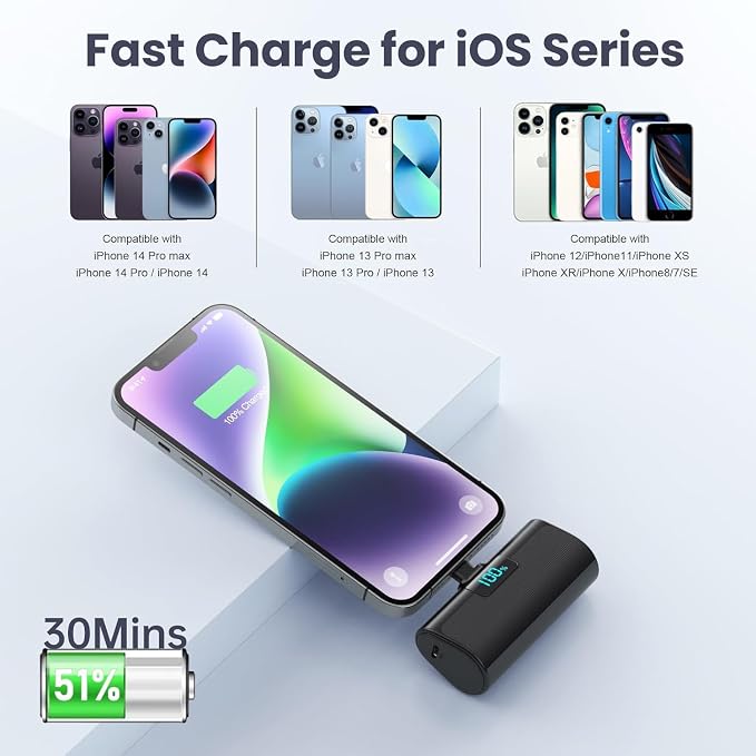 [2 Pack] Small Portable Charger for iPhone14/13,Upgraded 5200mAh PD Fast Charging Power Bank,Cute Mini Portable Phone Charger Compatible with iPhone 14/14 Pro Max/13/13 Pro/12 Pro/11/XR/X/8/7/6 etc - Image 2
