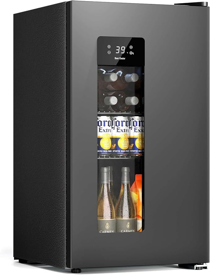 Antarctic Star Auto Defrost Beverage Refrigerator, 130 Can Mini Fridge with Glass Door &Adjustable Shelves, 21-50°F Temp Control,Beverage Cooler for Soda, Beer, Wine, Home Bar, Office, 3.2 Cu.Ft by AntarcticStar
