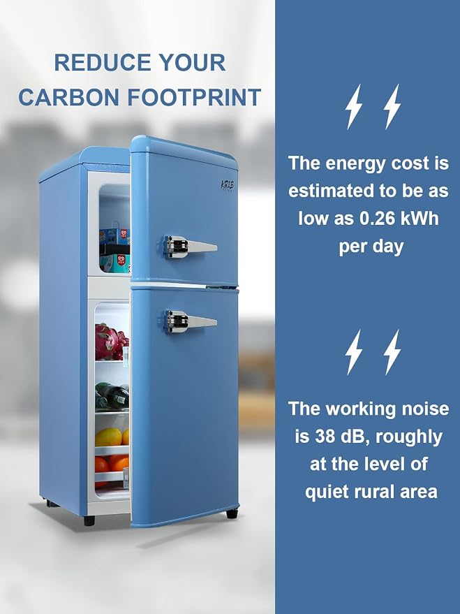 Mini Fridge Compact Refrigerator Small Refrigerator 7 Level Adjustable Thermostat Removable Shelves with Stainless Steel 2 door for Office Dorm Apartment 3.5 Cu.Ft Blue - Image 4