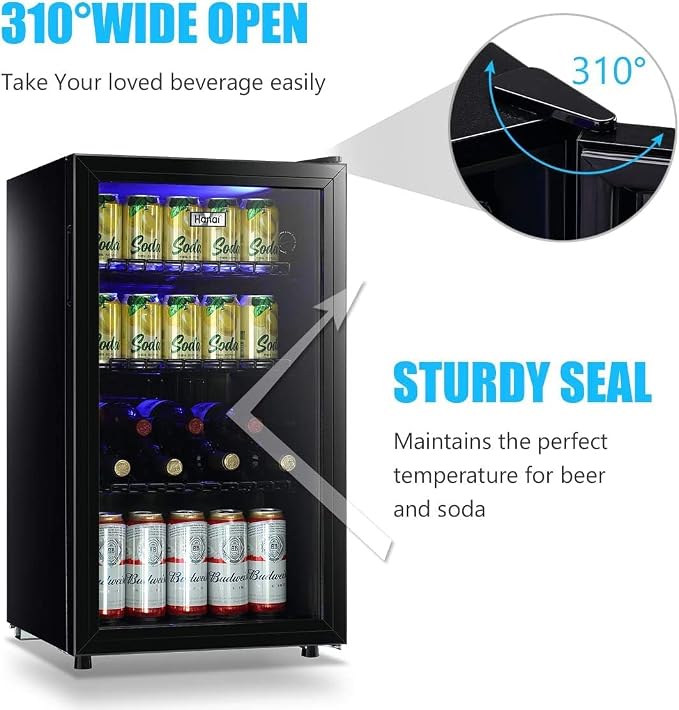 Mini Fridge Glass Door 120 Cans Beverage Refrigerator Small Wine Cooler Clear Front Drinks Fridge for Soda Beer Bar Home Office with 7 Thermostat LED Lights 3.2 Cu. Ft - Image 4