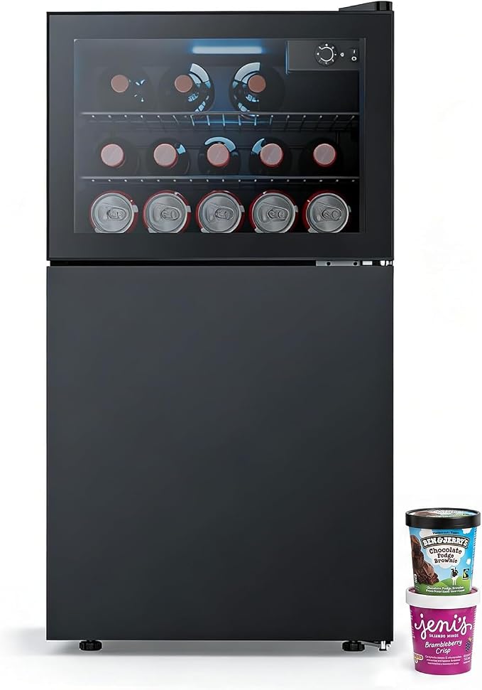 Antarctic Star 2.6 Cu. Ft Compact Beverage Refrigerator with Freezer, Mini Fridge, Adjustable Temp, Reversible Door, LED Light for Home Office Bar Bedroom by AntarcticStar