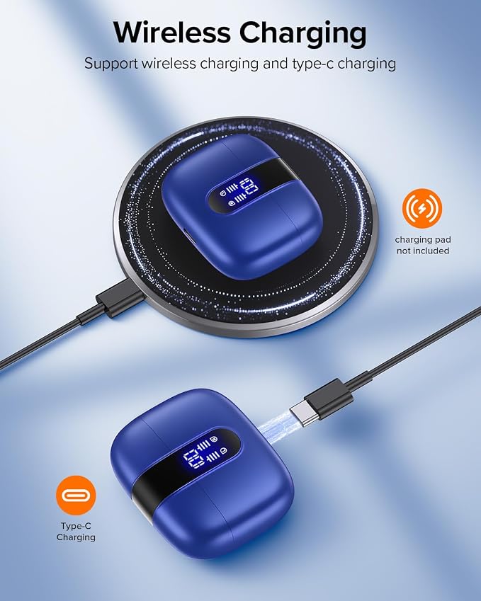 TAGRY Bluetooth Headphones True Wireless Earbuds 60H Playback LED Power Display Earphones with Wireless Charging Case IPX5 Waterproof in-Ear Ear buds with Mic for TV Smart Phone Laptop Computer Sports - Image 4