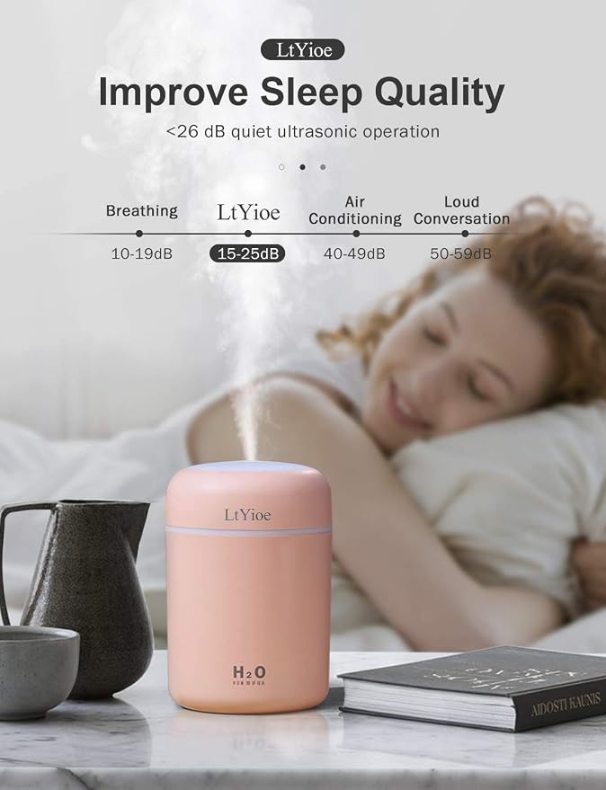 Colorful Cool Mini Humidifier, USB Personal Desktop Humidifier for Car, Office Room, Bedroom,etc. Auto Shut-Off, 2 Mist Modes, Super Quiet. (Pink) - Image 5