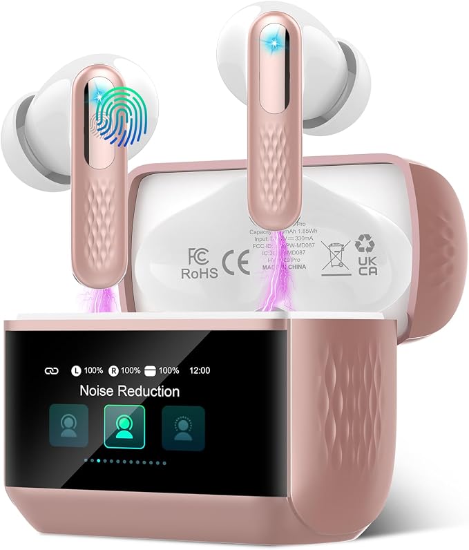 Wireless Earbuds, Touch Screen Case, ANC/ENC Noise Cancelling, 48H, Rosa | Touch Screen Controls, 5 EQ Modes, Bluetooth 5.4, HiFi Stereo, Transparency Mode, IPX7 Waterproof, All-Day Comfor by Unknown