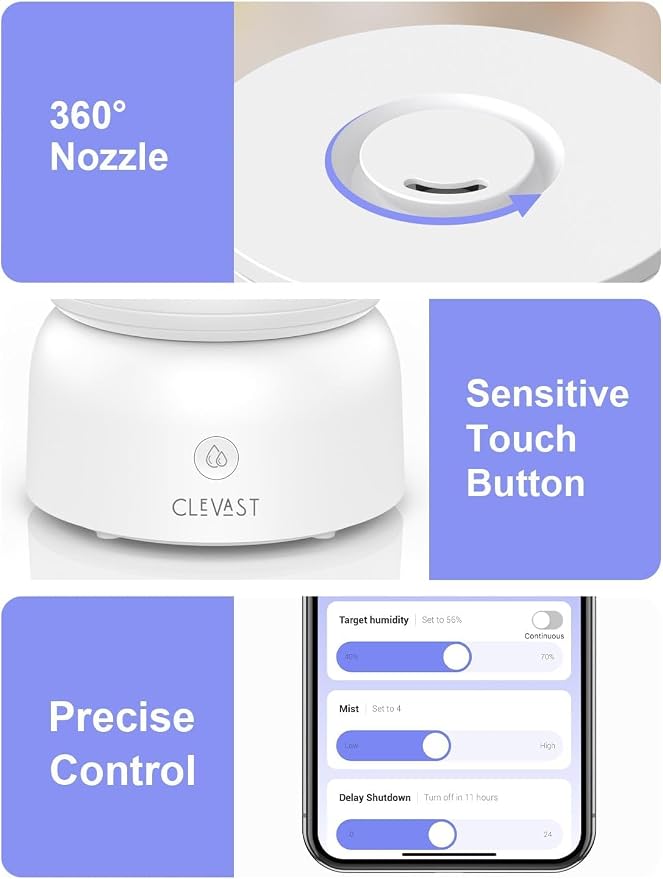 CLEVAST Smart Humidifiers for Bedroom, Top Fill 3L Cool Mist Quiet Ultrasonic Humidifier with Essential Oil Diffuser, Humidity Control, Wi-Fi Air Humidifier for Baby, Home, Compatible with Alexa - Image 9