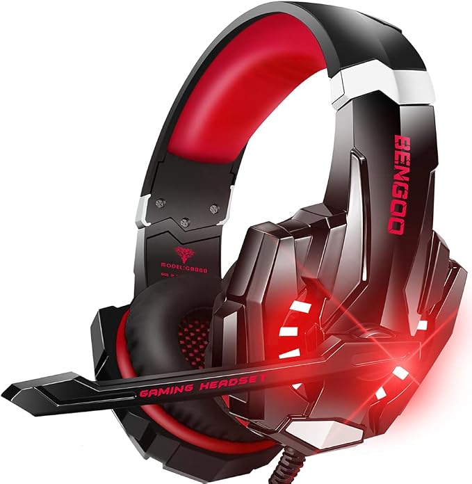 BENGOO Stereo Pro Gaming Headset for PS4, PC, Xbox One Controller, Noise Cancelling Over Ear Headphones with Mic, LED Light, Bass Surround, Soft Memory Earmuffs for Laptop Mac Wii Accessory Kits by BENGOO