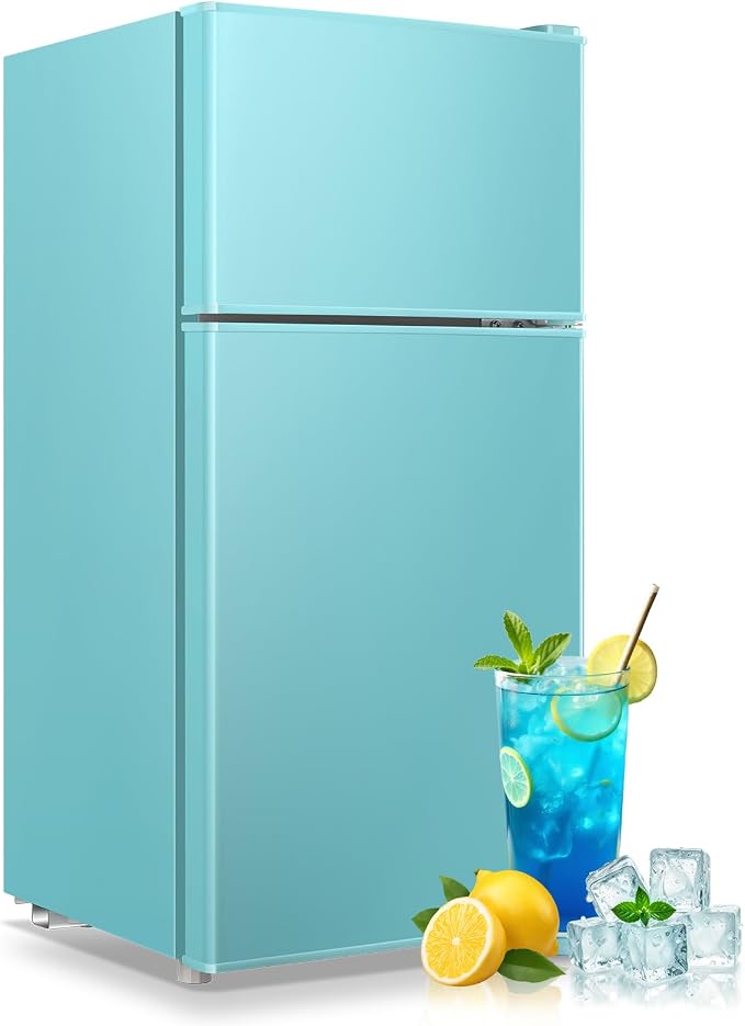 Mini Fridge with Freezer 2.4 Cu.ft Mini Refrigerator Double Doors Dorm Fridge Compact 7 Modes Temp Suit for Apartment Bedroom Office Blue by TACOOL