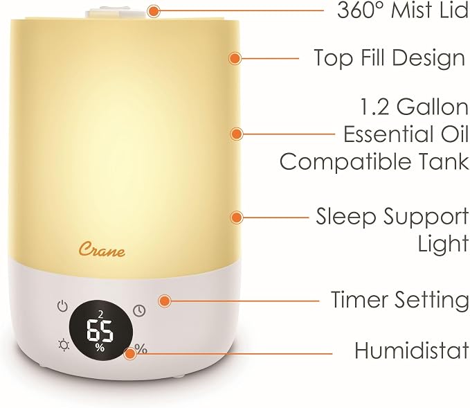 Crane Ultra-Quiet 3-in-1 Humidifier, Essential Oil Aroma Diffuser & Soothing Sleep Light - Compact 1.2 Gallon Capacity with Adjustable Night Light & Fragrance Tray - Ideal for Bedroom and Office - Image 7