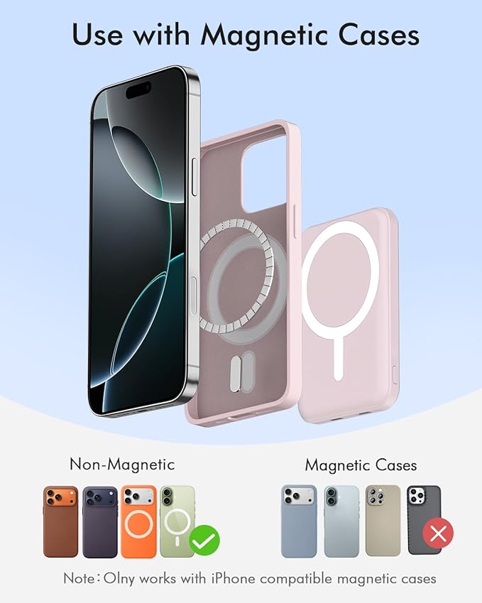 podoru for Magsafe Battery Pack, 5000mAh Magnetic PowerBank with Type-C Cable 20W PD Fast Charging Lighting Input Wireless Charger for iPhone 17/16/15/14/13/12/ All Series-Light Pink - Image 2