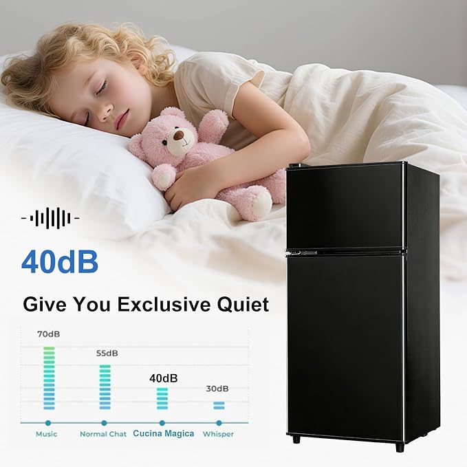 Mini Fridge with Freezer, 3.2 cuft Small Refrigerator, Compact Refrigerator | Double Door, 7 Adjustable Thermostat, Energy Saving, Low Noise, for Dorm, Bedroom, Office - BLACK - Image 5