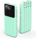RONEGN Portable Charger with Built in Cable - Power Bank Fast Charging USB C LED Display 10000mah Battery Pack 5 Outputs & 3 Inputs for Travel Essentials iPhone Samsung Android Phones Tablets Cyan by RONEGN